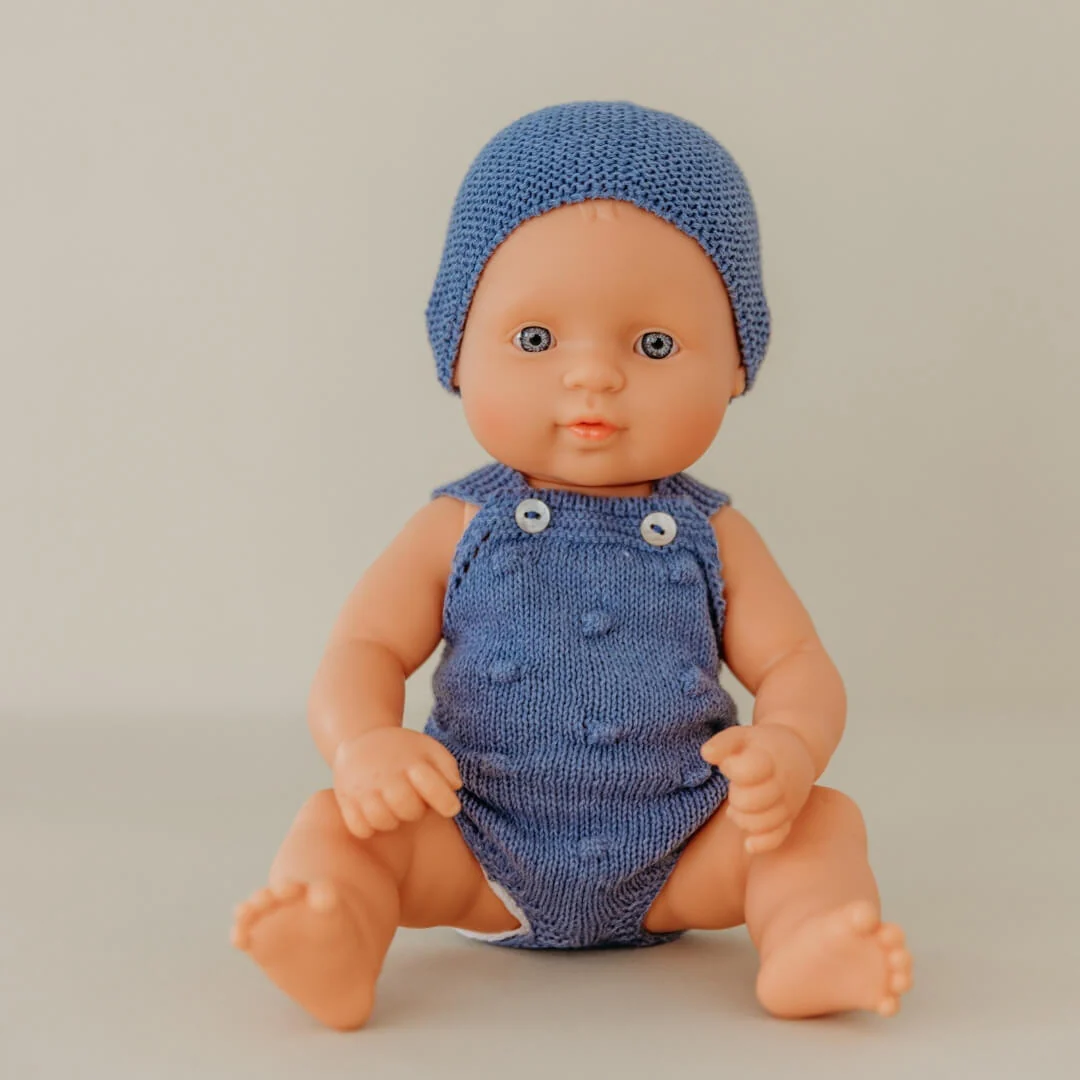 Blue Knit Doll Romper and Bonnet Set - 12 - Image 6