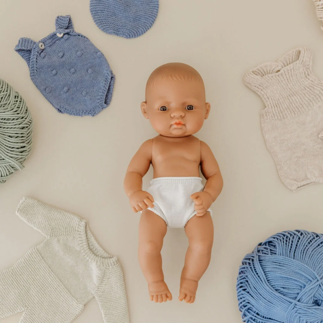 Blue Knit Doll Romper and Bonnet Set - 12 - Image 4