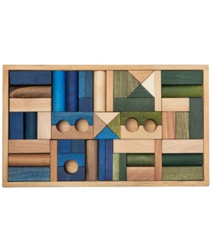 Cool Colored Wooden Block Set with Storage Tray - 54 Pieces
