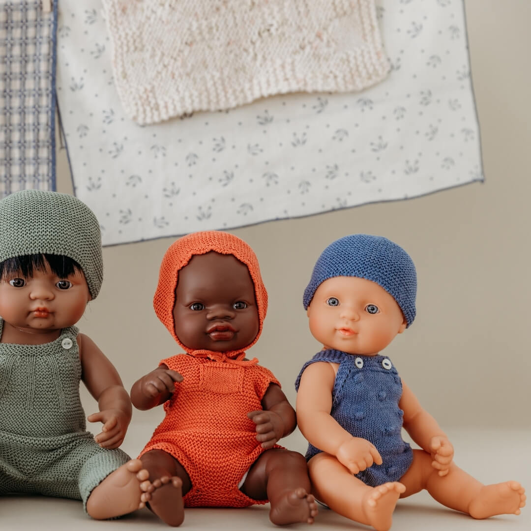 Blue Knit Doll Romper and Bonnet Set - 12 - Image 2