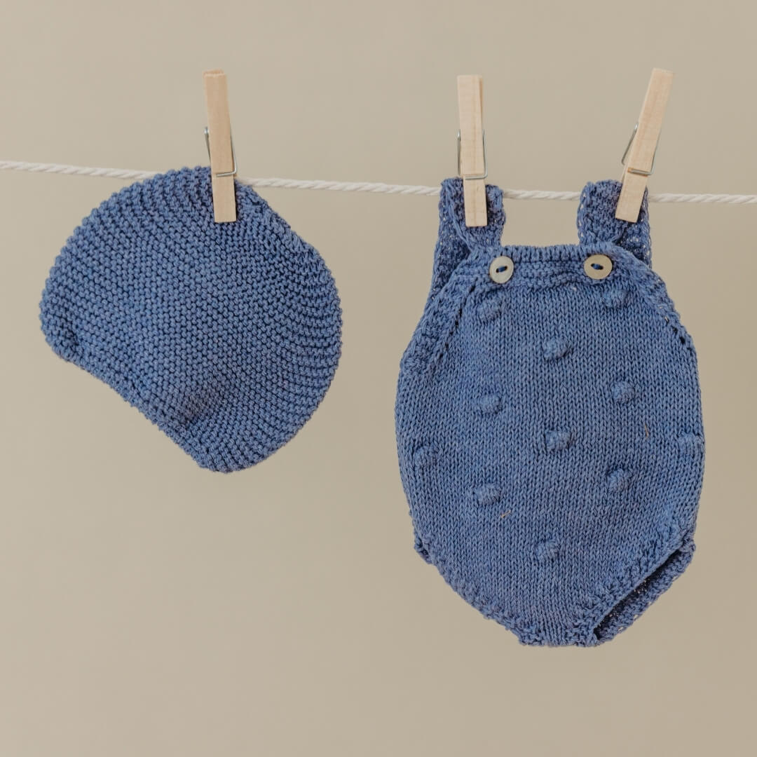Blue Knit Doll Romper and Bonnet Set - 12 - Image 3