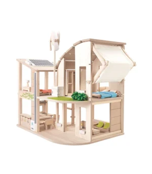 Green Wooden Dollhouse With Furniture